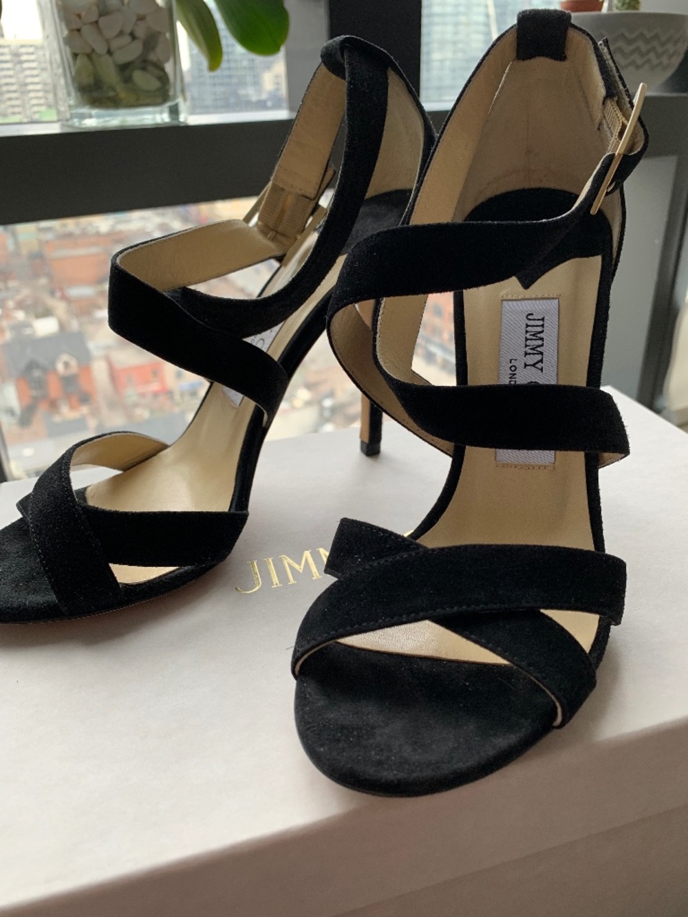 Jimmy Choo Black Suede Heel size 37  New/Never Worn with Box